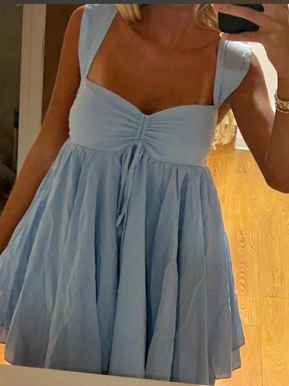 Light Blue Babydoll Sundress - Sleeveless Square Neck